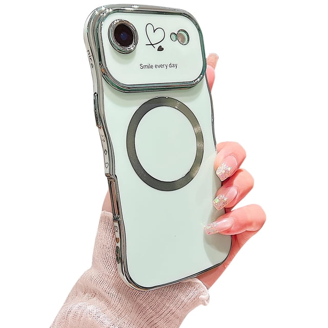 Zonrw Para Iphone 17 Air Funda Magnética Para Mujeres Y Niñas, Suave Y Lindo Marco De Onda, Forma Rizada, Corazón De Amor, Chapado De Lujo, Compatible Con Magsafe A Prueba De Golpes, Contraportada De