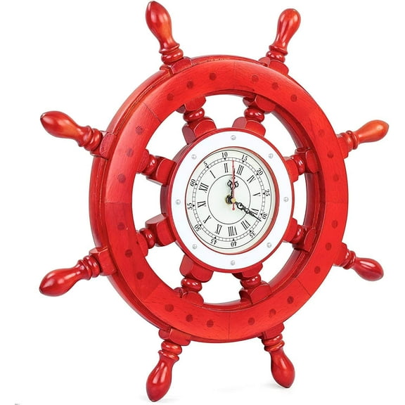 Red Ship Wheel | Nautical Pirate's Premium Polished Boat Steering Ship Wheel Wall Clock | Premium Gifts Home Decor Ideas | Handcrafted Wooden Ship Wheel - Home Wall Decor (Hell Boy) (18 Inches)