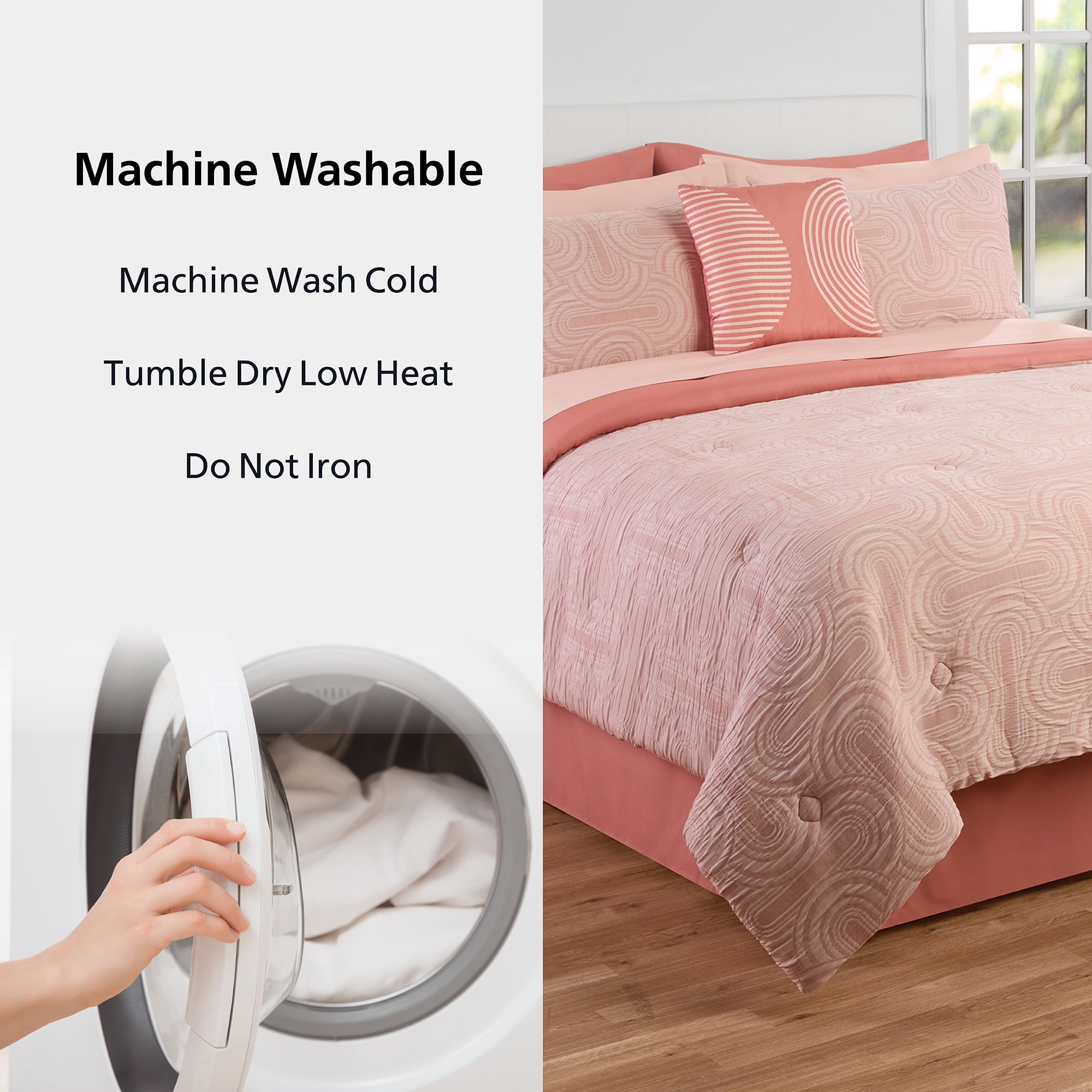 Mainstays All in One Reversible Comforter and Sheet set- 11 Piece, Queen, Pink Arch