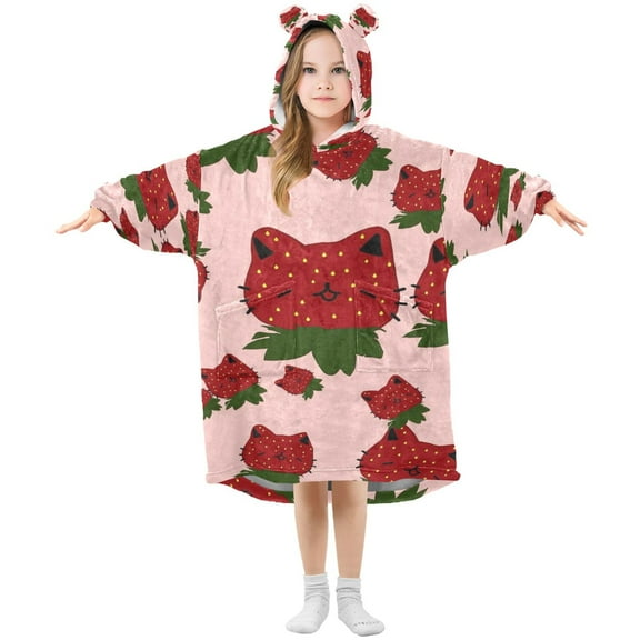 BZSMCE Wearable Blanket Hoodie Fashion Strawberry Pattern Home Wear