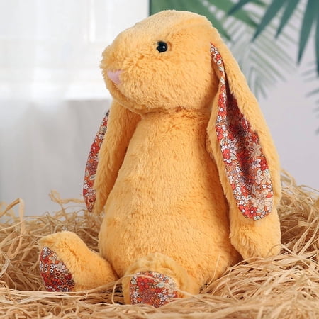 ValHome Easter Bunny Toys Floral Ear Bunny Stuffed Animal – 9.8 Soft Bunny Plush Toys Easter Basket Stuffers Rabbit Toy Huggable Pillow – Easter Decorations Birthday Gifts for Kids (Honey Yellow)
