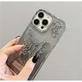 thumbnail image 3 of Butterfly Hidden Stand Phone Case for iPhone 13 Pro,Cute 3D Butterfly Kickstand Luxury Glitter Bling Gradient for Women 6D Electroplated Clear Soft TPU Protector Black, 3 of 14