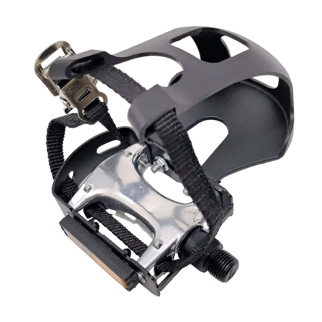 Pedales para bicicleta estática con jaula para los dedos, pedal de ejercicio para zapatos normales, perfecto para andar en interiores, rosca de 9/16