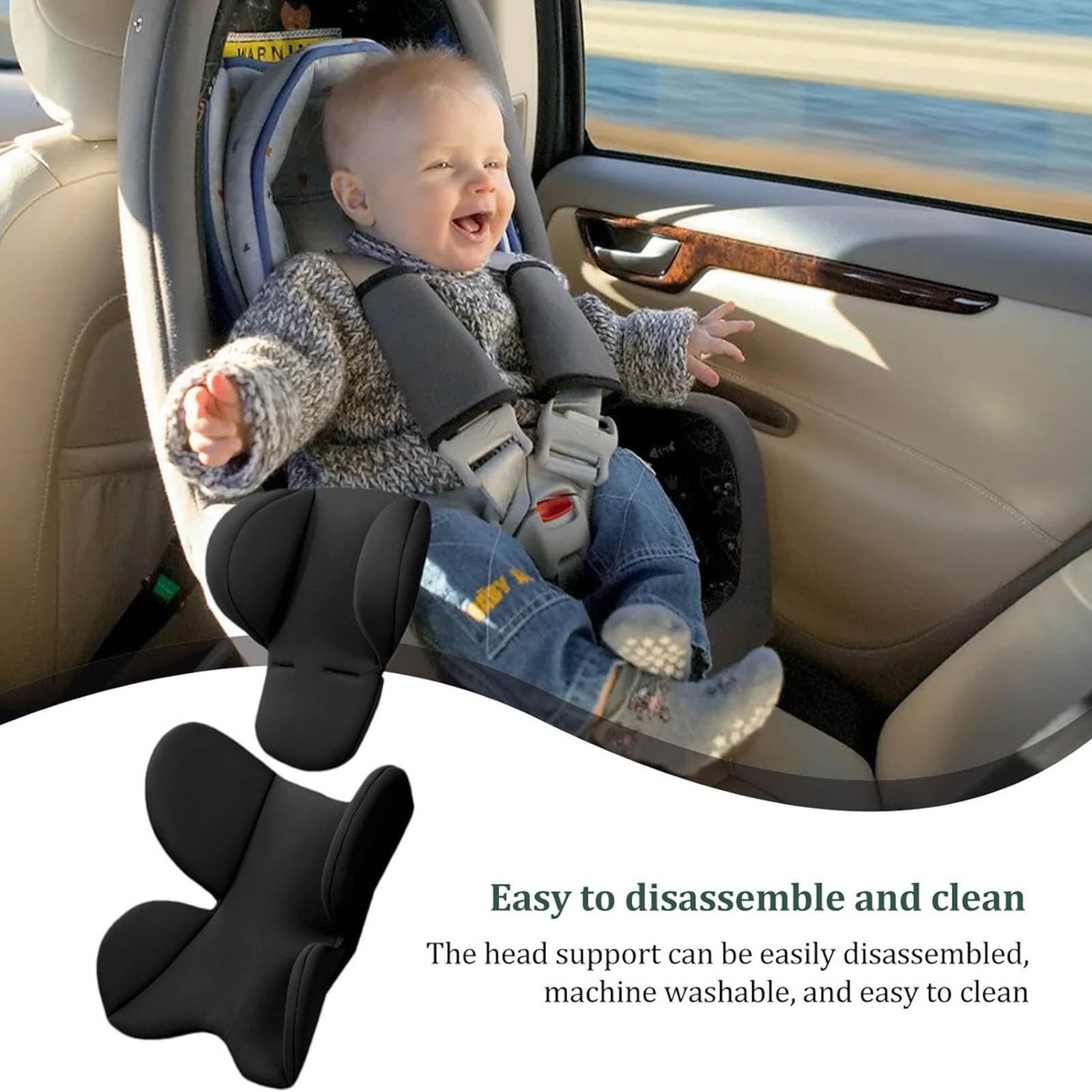 Car Seat Head & Body Support Cushion, Soft Insert Pad for Stroller, Car Seat and Pushchair, Breathable Travel Cushion