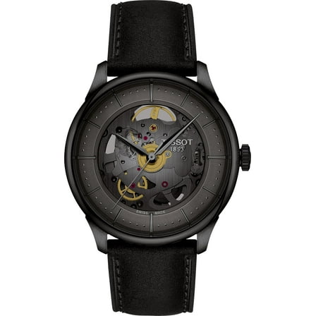 Tissot Chemin Des Tourelles Powermatic 80 Skeleton Grey Dial Leather Strap Men's Watch T139.836.36.441.00