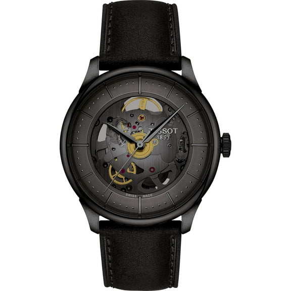 Tissot Chemin Des Tourelles Powermatic 80 Skeleton Grey Dial Leather Strap Men's Watch T139.836.36.441.00