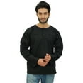 thumbnail image 5 of Atasi Men's Round Neck Short Kurta Cotton Roll-Over Sleeves Black Ethnic Shirt-Small, 5 of 8