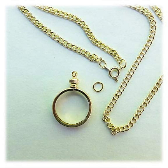 Coin Holder Bezel Penny USA 1 Cent Gold Plated Link Necklace 20" Chain Kit Parts
