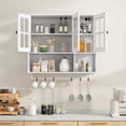 thumbnail image 5 of S-HOME Modern Minimalist Wooden Wall-Mounted Cabinet with 3 Doors, Glass and Open Storage for Bathroom and Living Room, White, 5 of 16