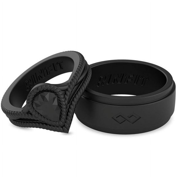 Rinfit Silicone Rings for Women & Men - Couple Sets Rubber Wedding Bands - Infinity & Diamond Pear Black