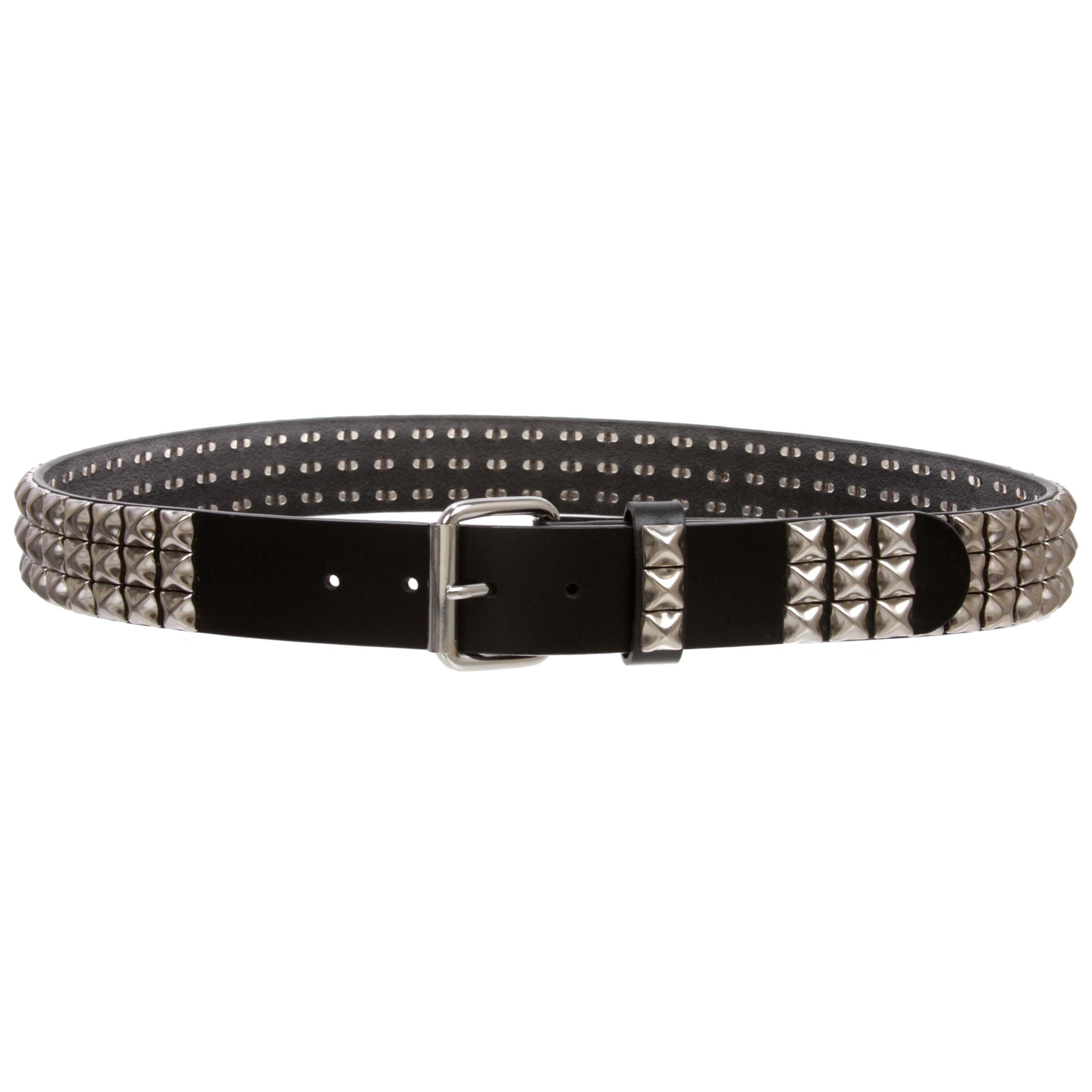 beltiscool Snap On Oil Tanned Three Row Punk Rock Star Distressed Black  Studded Full Grain Cowhide Leather Belt at  Men’s Clothing store