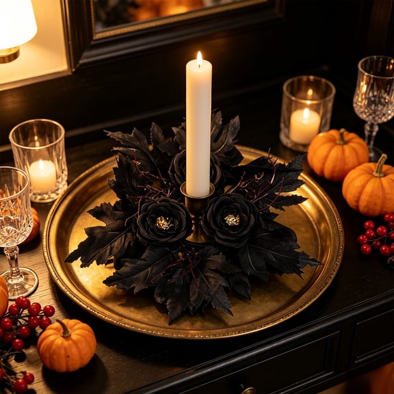 Halloween Decoration for Home Indoor Outdoor Clearance Under $15.00! Artificial Leaves Candle Ring Wreath Mini Candle Holders Garland Halloween Table Centerpiece Decor For Candles Home Decoration