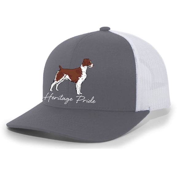 Heritage Pride Canine Collection Brittany Hunting Dog Mens Embroidered Mesh Back Trucker Hat, Charcoal/White
