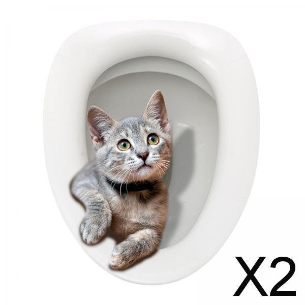 2x Etiqueta Engomada de La Tapa Del Inodoro Del Gato, Etiqueta Engomada de La Tapa Del Asiento Del Inodoro de Dibujos Animados, Pegatinas Impermeables 2 piezas