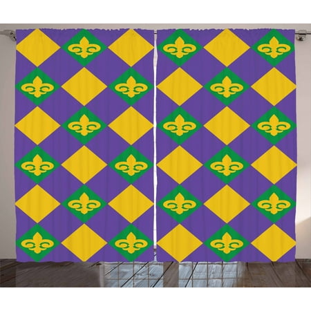 New Orleans Curtains 2 Panels Set Mardi Gras Themed Rhombuses With Fleur De Lis Motifs Classic Geometry Window Drapes For Living Room Bedroom 108w