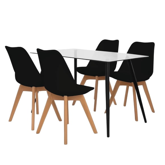 Set de Comedor Mesa Transparente con vidrio + 4 Sillas Tulip negro