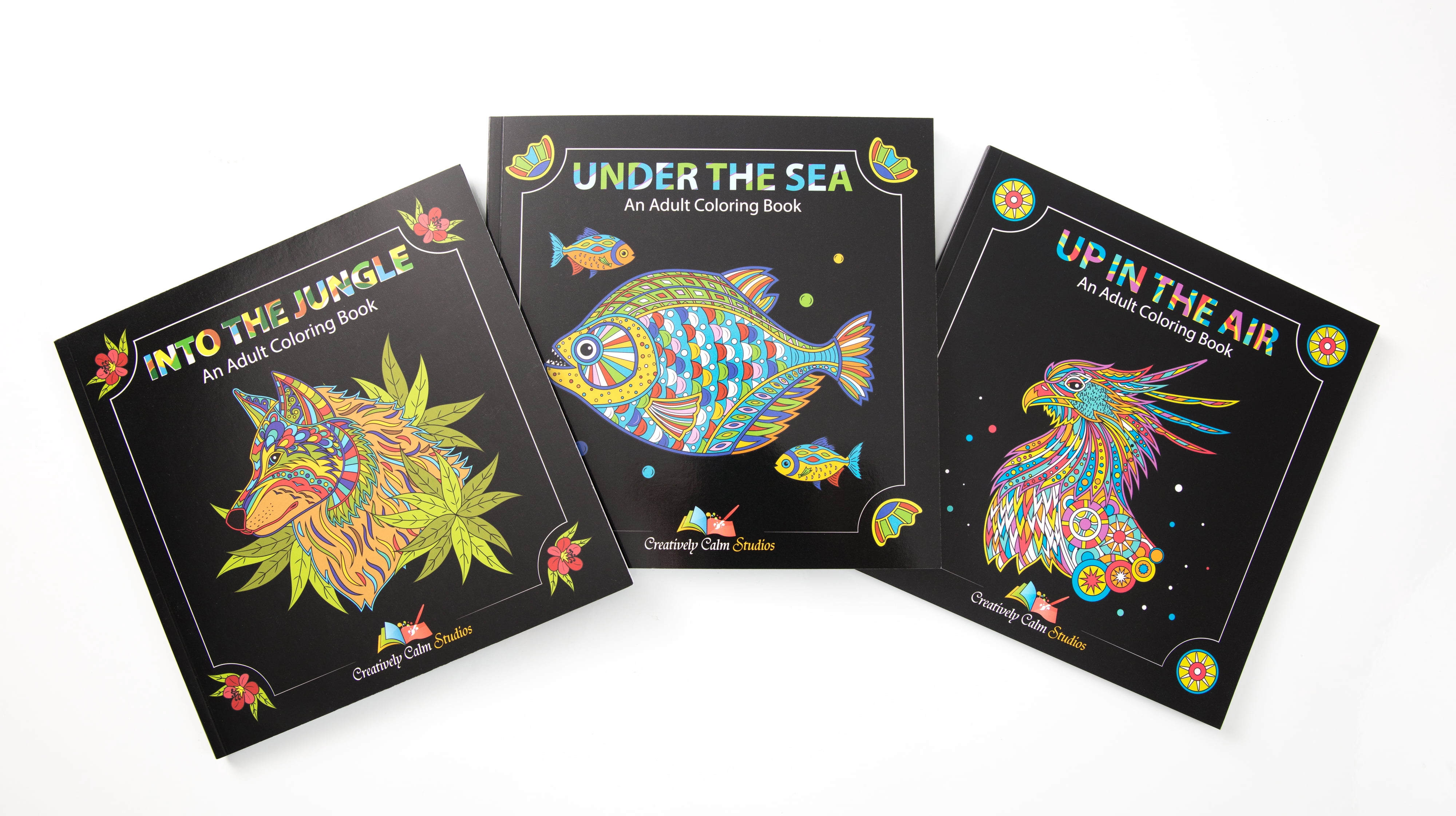 Adult Coloring Books Set.Three Books! Designs from The Sky, Land &amp; Sea. Coloring Books for Adults Relaxation