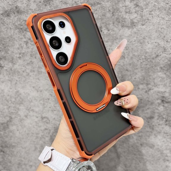 Corliven Samsung Galaxy S26 Ultra Case with Magnetic Ring Stand, 360° Rotating Holder, Shockproof TPU Protective Cover with Raised Camera Lens Protection, Orange