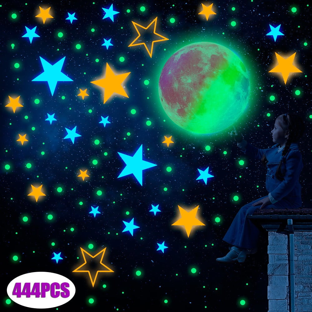 444Pcs Glow in The Dark Stars and Moon for Ceiling, 3 Colors Star Kids Wall  Set - Walmart.com