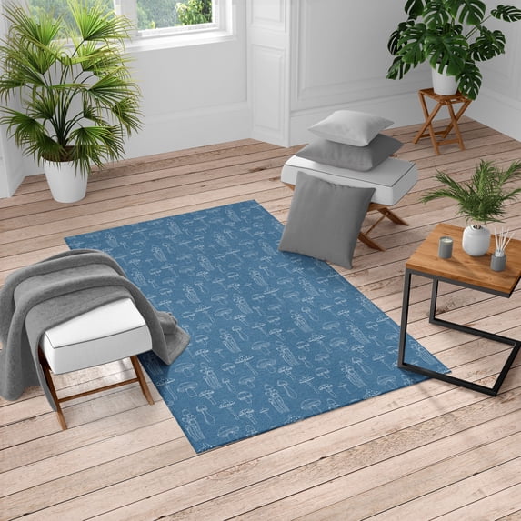 Mushroom Turkish Area Rug, Pattern with Different Mushrooms Doodle Monochrome Display Organic Garden, Soft Carpet for Living Room Decor with Distressed Look, 5.2' X 7.6', Blue Grey, by Ambesonne