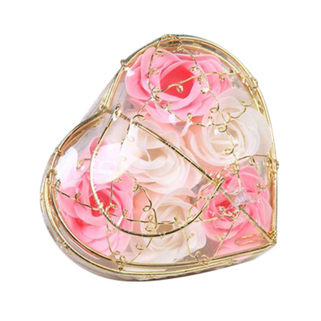 Toystoory Caja de regalo de flores de jabón rosa, cesta de hierro chapada en oro, 6 rosas artificiales, regalo de boda creativo para el Día de San Type10 NO10 Toystoory JJ19705-03