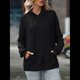 thumbnail image 5 of Sudadera con Capucha de Gran Tamaño para Mujer, Informal, de Larga, de Punto, con Cordón Ajustable, Abertura Lateral y Bolsillo Negro L, 5 of 10
