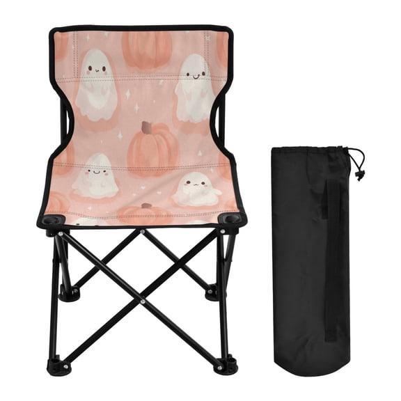 600D Oxford Camping Chair Portable Foldable Chair Supports 220 lbs for Picnic, Fishing, Backpacking Light Pink Ghosts and Pumpkins
