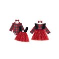 thumbnail image 2 of Cjfdfy Newborn Baby Girl Christmas Outfit Long Sleeve Romper Santa Embroidery Tulle  Star Patchwork Dress Bow Headband 3 Piece Set Infant Christmas Dress Fall Winter Clothes Set 0-24M, 2 of 9