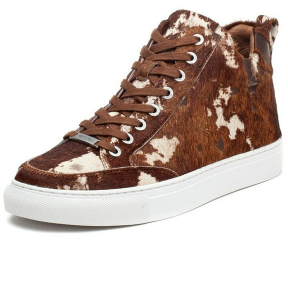 J/Slides Women's Ludlow Pony Lace Up Rounded Toe Mid Top Flat Sneaker Brown Pony (Brown Pony, 5)