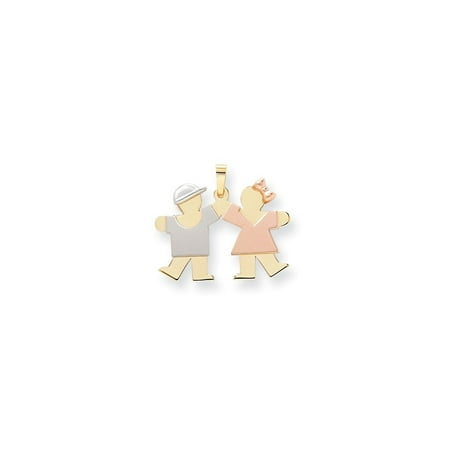 14k Tri-Color Small Boy on Left & Girl on Right Engravable Charm