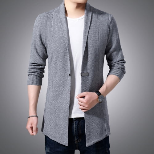 OmicGot Cardigan Mens Sweaters Spring Autumn Men Casual Cardigan Jacket Man Solid Color Long Sweater Windbreaker Single Button Coats
