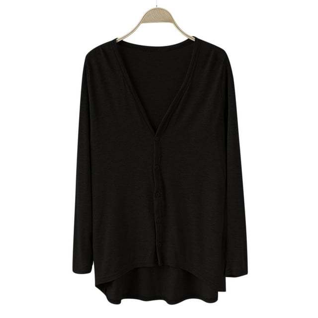 IMENGL Ladies' v neck front short rear long cardigan, Black One Size, Size One Size