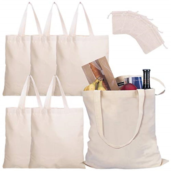 cotton tote bags 6 pack canvas tote bags plain reusable canvas grocery ...