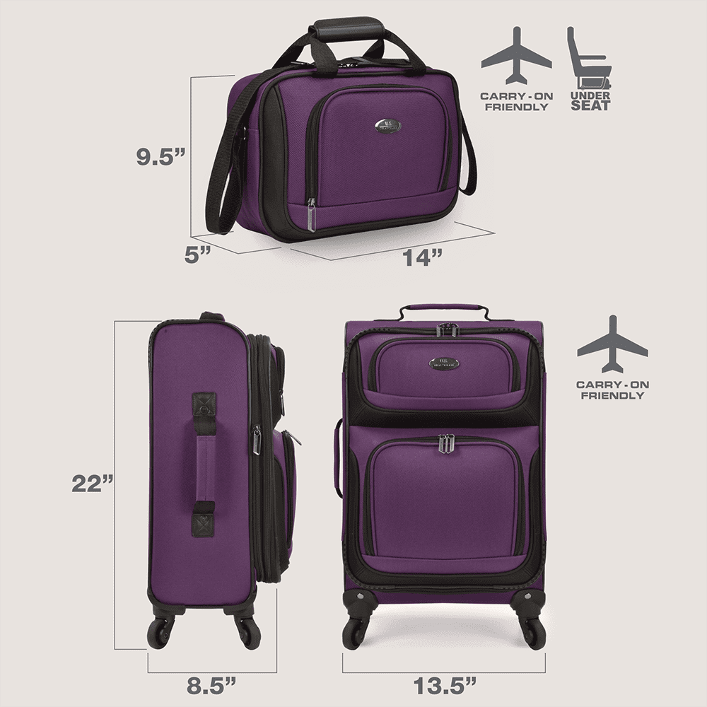 U.S. Traveler Rio Rugged Fabric Expandable Carry-on Spinner Luggage Set w/ Tote, Purple, 2 Piece (21/14)