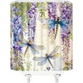 thumbnail image 3 of Watercolor Purple Floral Shower Curtain Lavender Dragonfly Spring Weeping Wisteria Blossom Vine Leaves White Background Women Girl Bathroom Curtain Set Polyester Fabric Hooks 35 X 70 Inch, 3 of 6