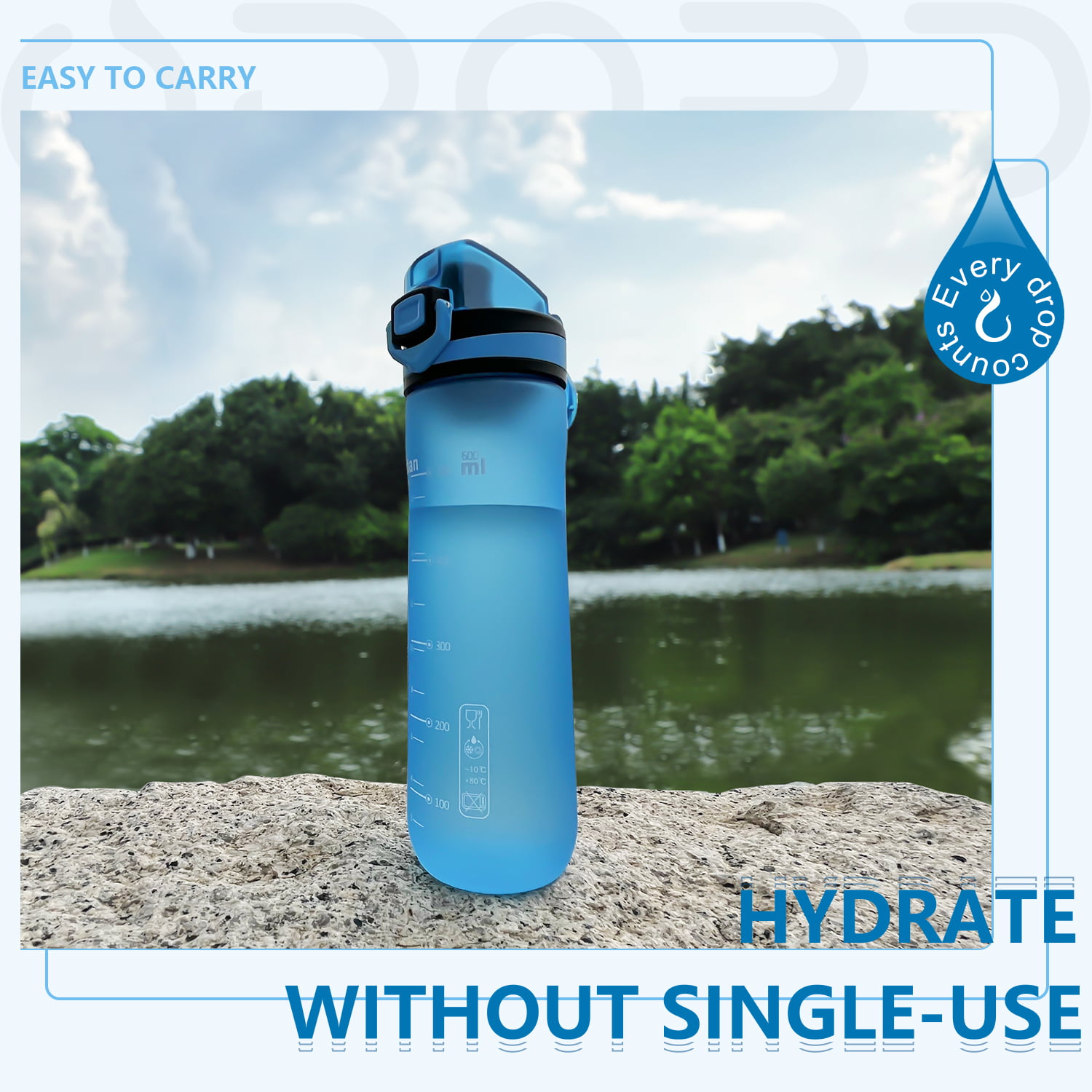 Sports Water Bottle, 20 Oz BPA Free Non-Toxic Plastic Water Bottle with  Leak Pro