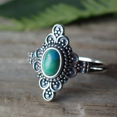 thumbnail image 3 of Turquoise Ring 925Silver Natural Turquoise Gemstone Solitaire Floral Design Ring, 3 of 6