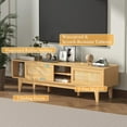 thumbnail image 3 of Wooden Rattan TV Stand for 55 65 70 inch TV, Long & Large TV Media Console Table with Storage Cabinets, Boho Farmhouse Entertainment Center for Living Room, Bedroom - Natural, 3 of 8