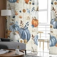 thumbnail image 4 of Fall Blue Pumpkin Semi Sheer Curtains 108 Inch Length 2 Panels Set,Thanksgiving Autumn Daisy Beige Vintage Sheer Kitchen Curtain Voile Window Curtain for Living Room Bedroom Rod Pocket Drapes, 4 of 7