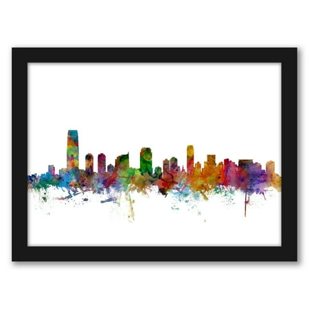 

Americanflat Jersey City New Jersey Skyline by Michael Tompsett Black Frame Wall Art