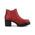 thumbnail image 5 of BLISSFUL STEP Women's Lug Sole Block Heel Chelsea Closed Toe Ankle Boots Red 8.5, 5 of 7