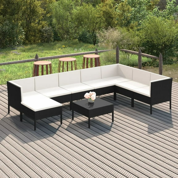 vidaXL 9 Piece Patio Lounge Set with Cushions Poly Rattan Black