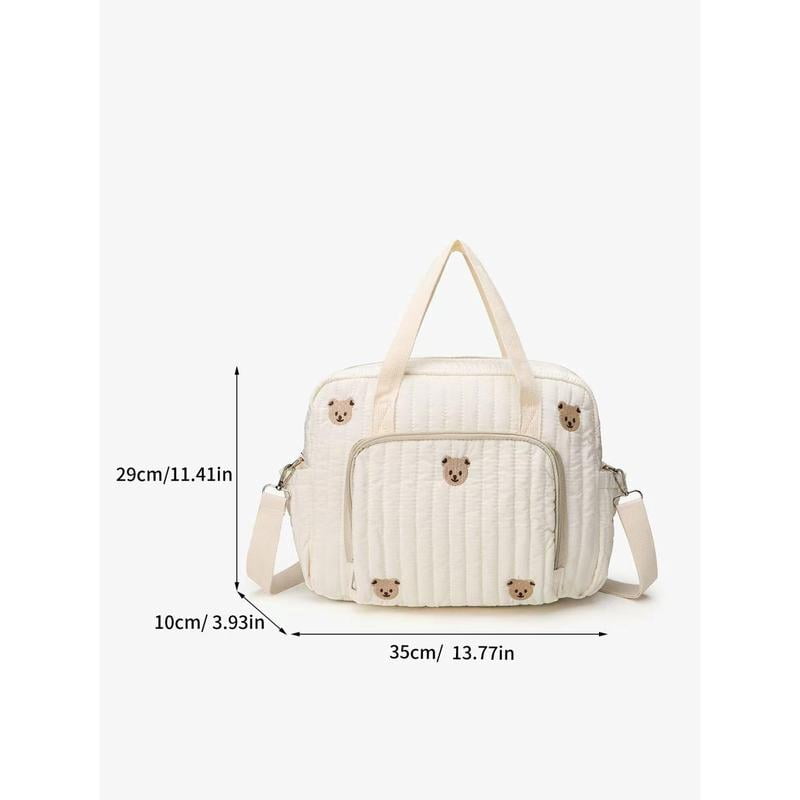 SPEKSEE Bear/Flower Quilted Travel Diaper Tote Cotton Crossbody Maternity Bag Adjustable Strap Messenger Shoulder Bag Diaper Handbag