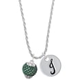 thumbnail image 1 of Delight Jewelry Silvertone Green Crystal Sparkle Spinner Silvertone Script Initial Disc - J - Charm Necklace, 20"+3", 1 of 4