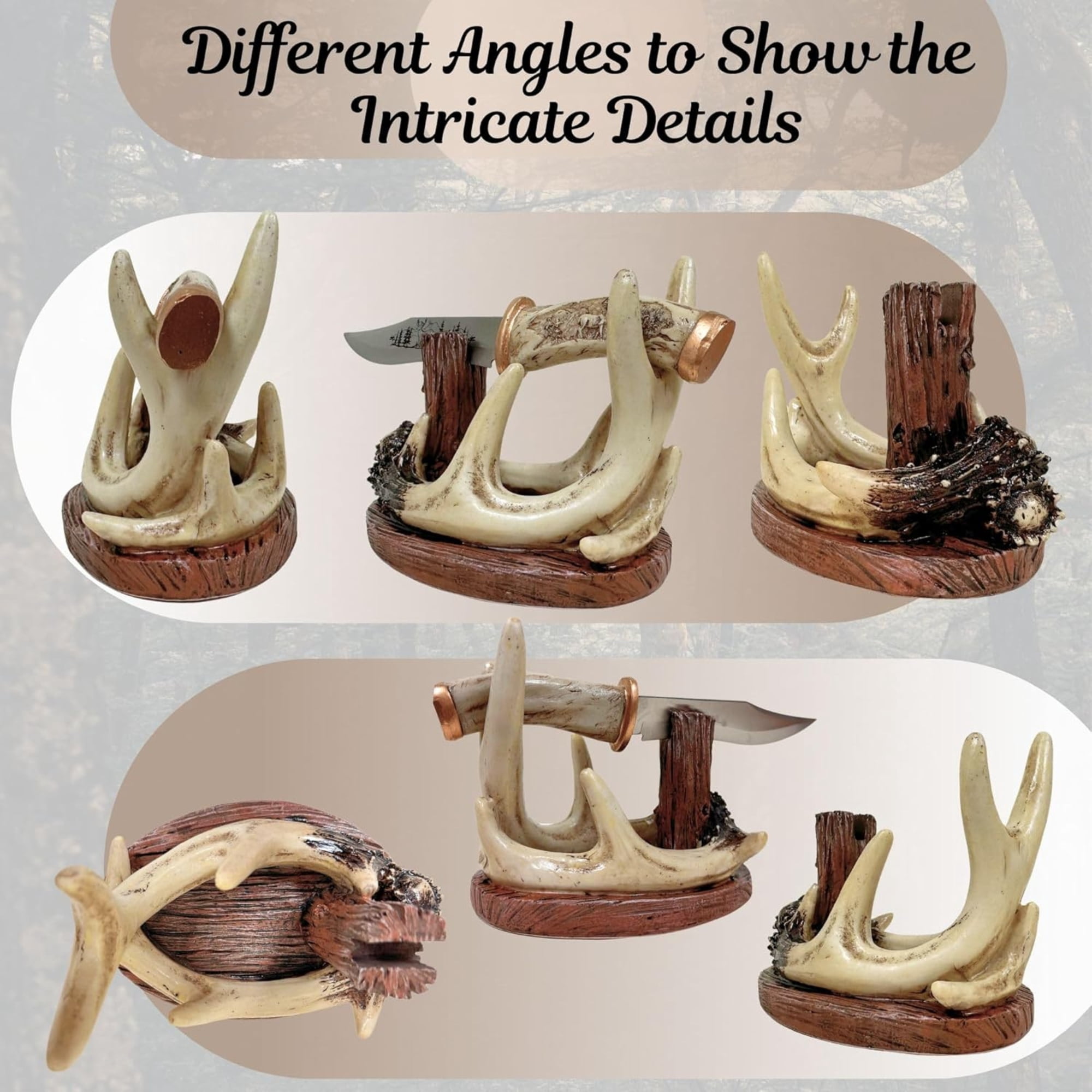 Decorative Cabin Hunting Decor Deer Buck Blade Knife Faux Antler Display Stand