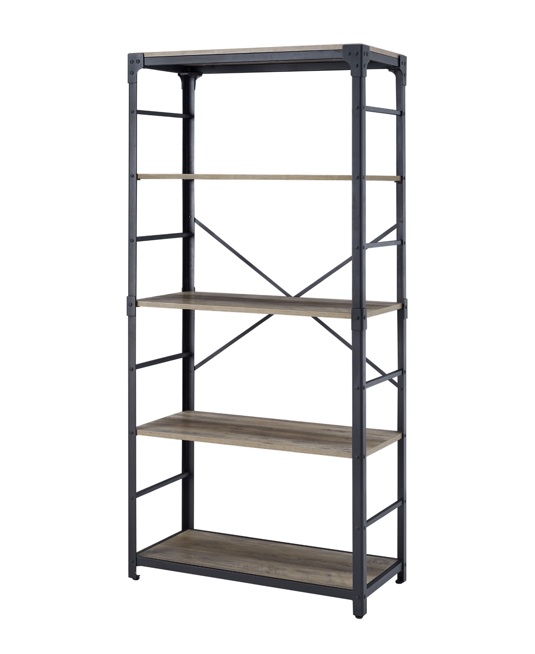 Urban Industrial Angle Iron 4-Shelf Bookcase, Grey Wash