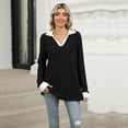 thumbnail image 2 of IWEMEK Women Tops Casual Fall Long Sleeve Shirts Comfort V-Neck Basic Tees Softness Jersey Baggy T-Shirts Black Top 2024, 2 of 7