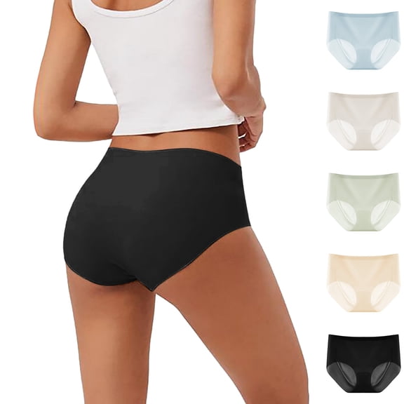 PMVFHDE 5-Pack Womens Mixed Color Ice Silk Seamless Underwear Soft Comfortable Breathable Ladies Briefs Womens Underwear Pink，M