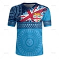 thumbnail image 3 of Camiseta con cuello en V y estampado 3D de la bandera de la República de Fiji Camiseta con cuello en V y emblema gráfico de rugby de Fiji para hombres Camisetas de moda, 3 of 5
