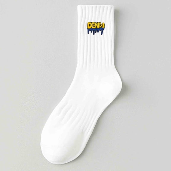 Golf Socks for Men Men Embroidered Odor-Free Sweat-Wicking Thicker Mid-Calf Sports Socks Outdoor Crew Socks White One Size